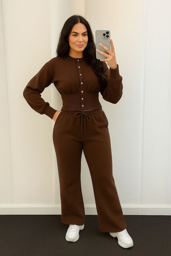 Chocolate wide leg jogger and snap button corset top