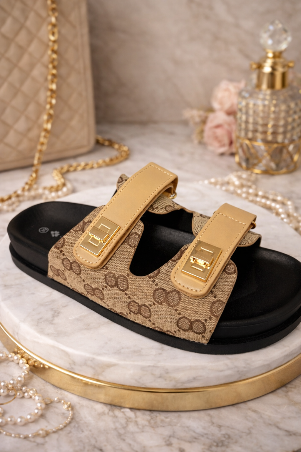 Classic Beige Monogram Slides