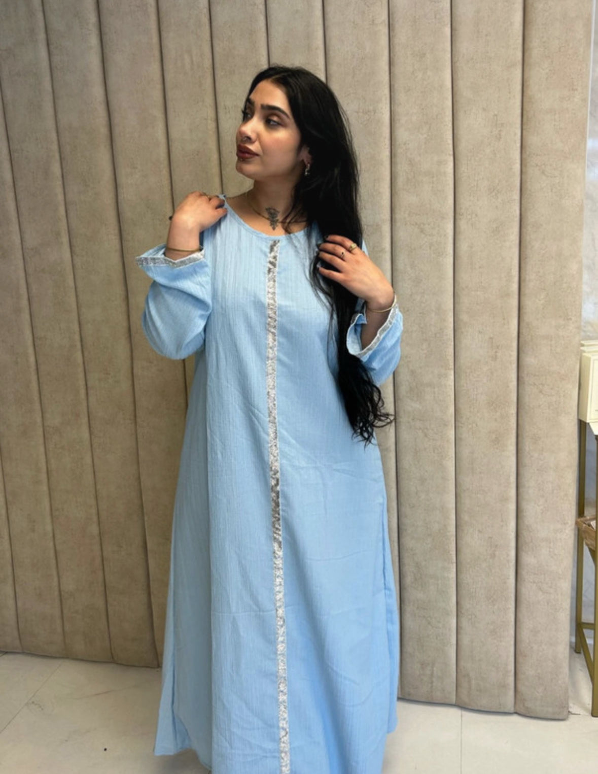 Baby blue and silver abaya
