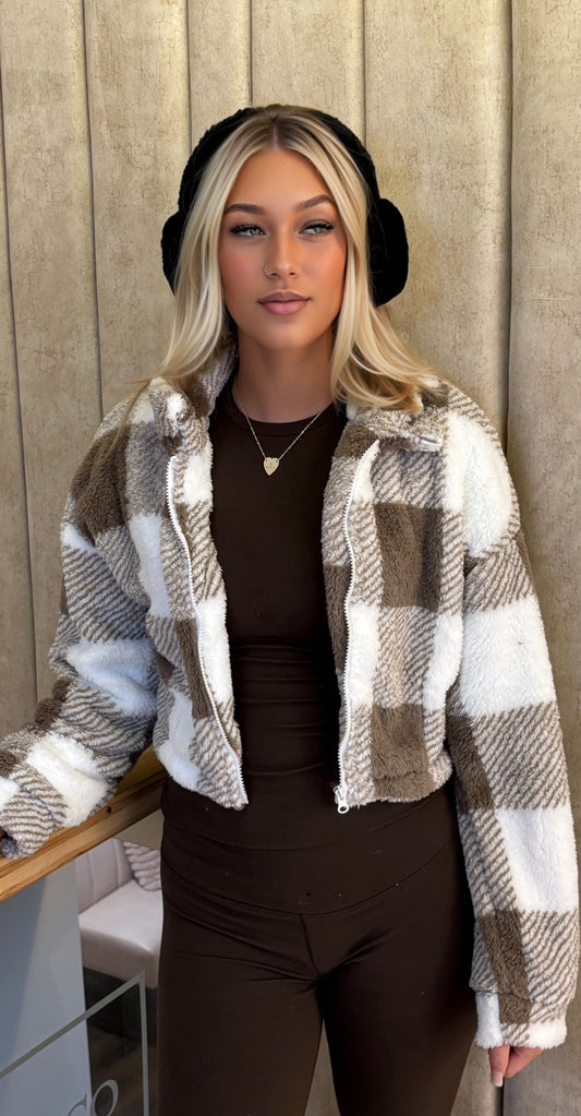 Chequered fleece bomber