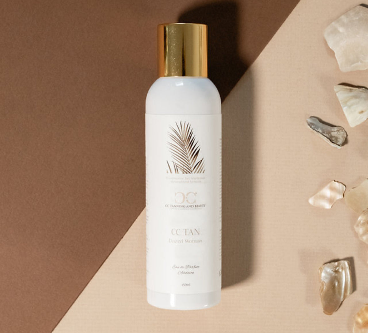 Dazed woman tanning lotion