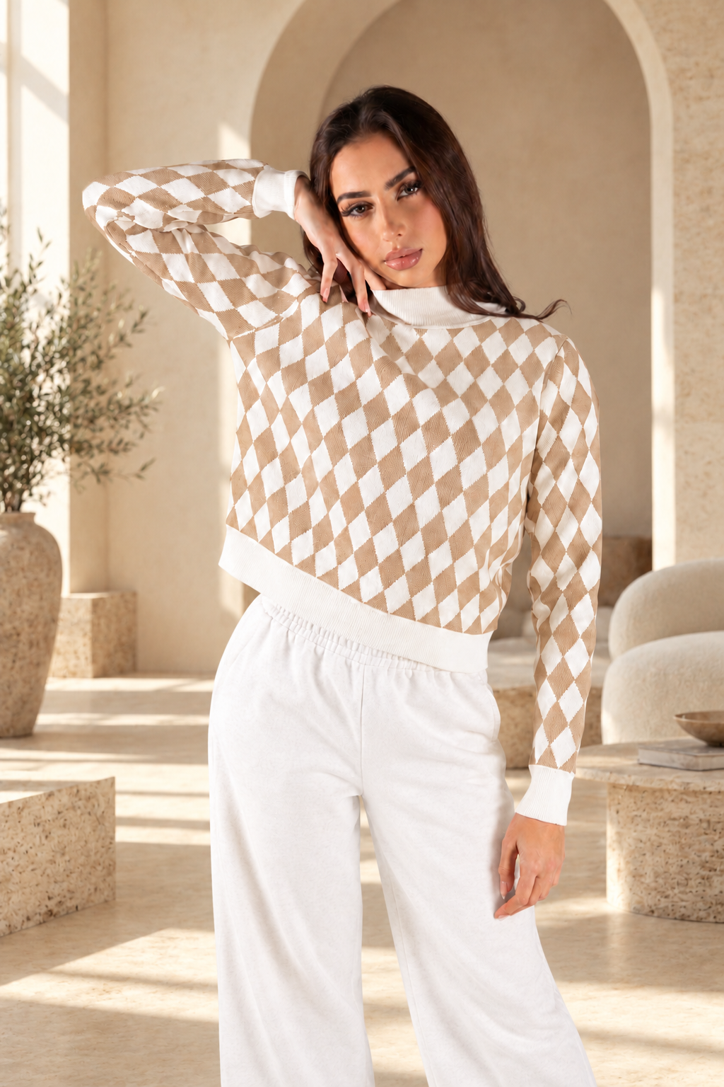 Beige checked jumper