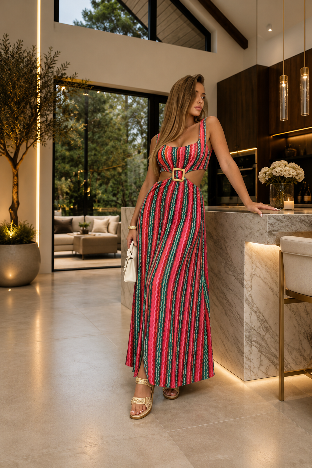 Cut out buckle front dress