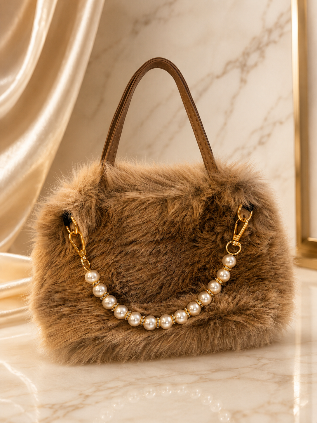 Tan fluffy ladies bag