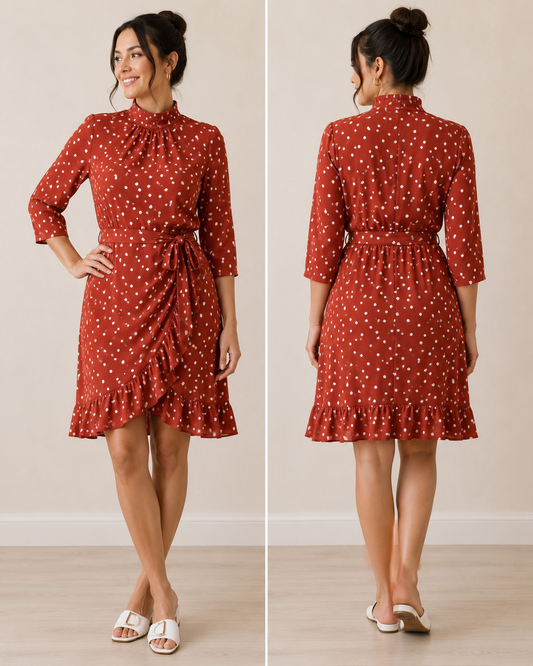 Burnt orange polka dress