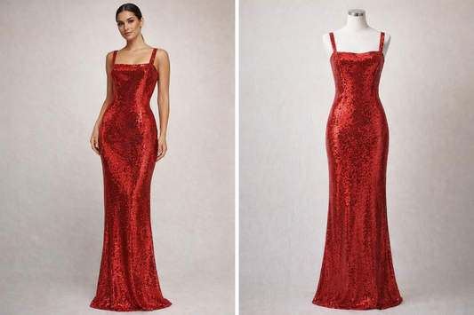 Red sequin long dress