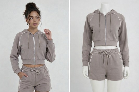 Dove grey hoodie short set