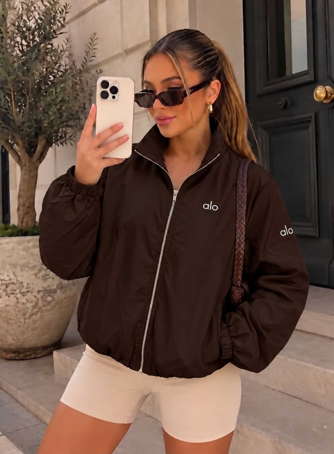 Printed brown zip up jacket