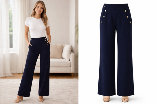 Navy trousers with gold button