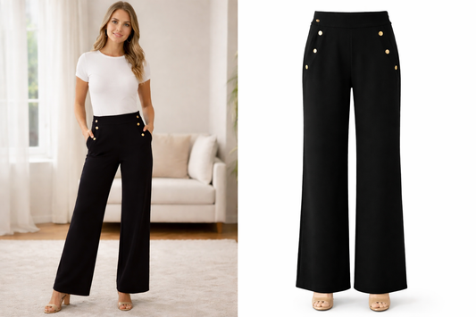 Black trouser with gold buttons