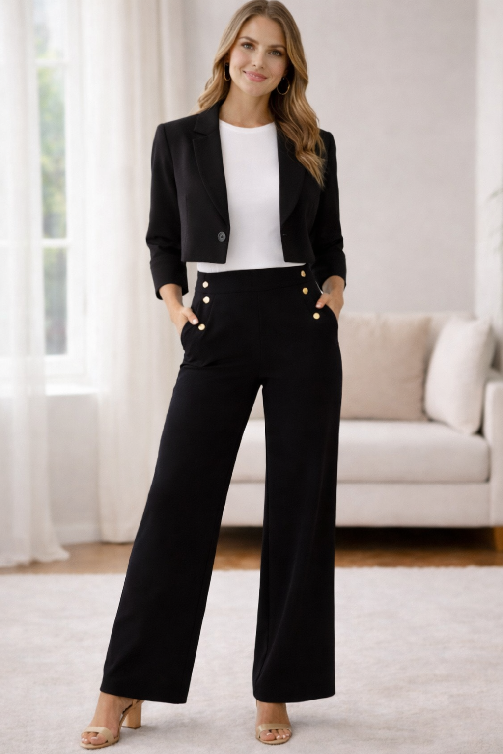 Black trouser with gold buttons