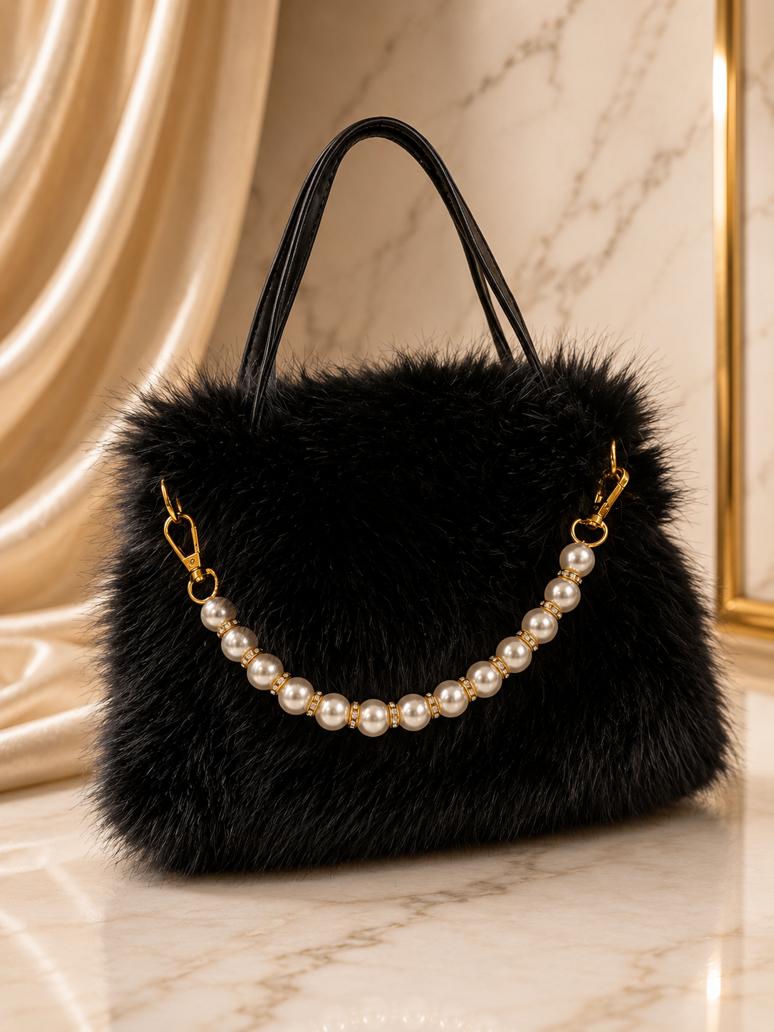 Black fluffy ladies bag