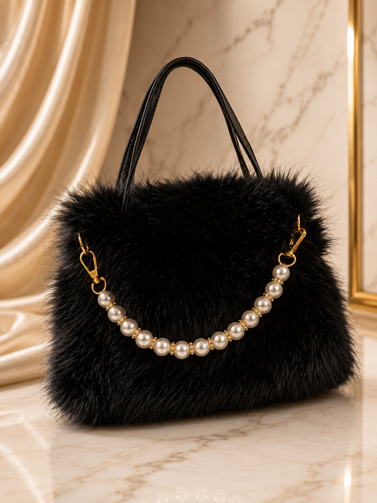 Black fluffy ladies bag